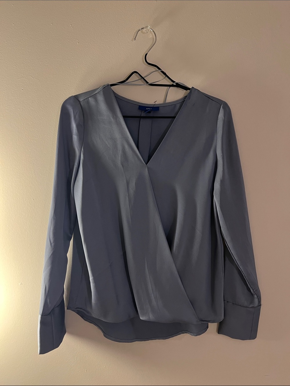 Apt. 9 Dusty Blue Faux-Wrap Long Sleeve Blouse NWOT